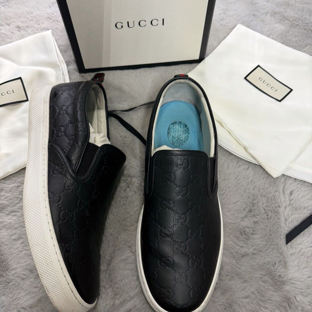 Authentic Gucci GG The Embossed Leather Slip On Mens Sneaker US 10 W Box